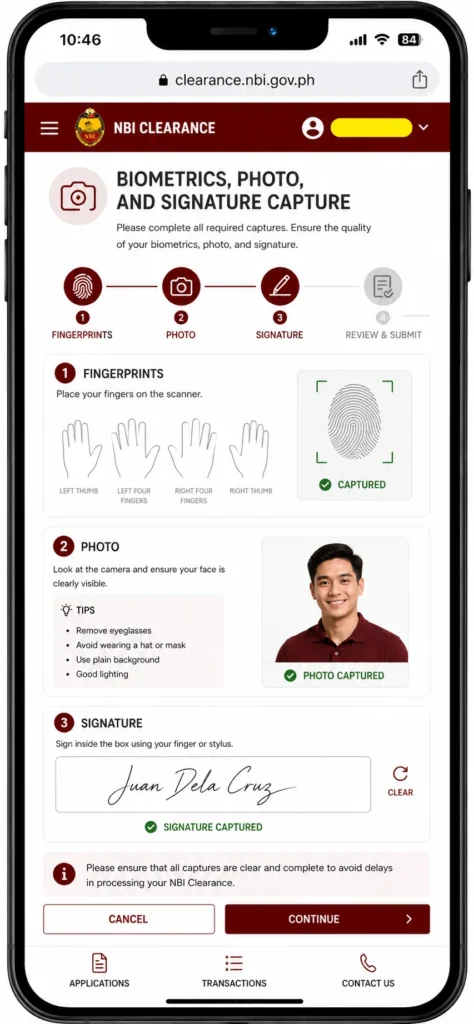 NBI Online Clearance Philippines: Application and Renewal Guide 10 Biometrics, Photo, and Signature